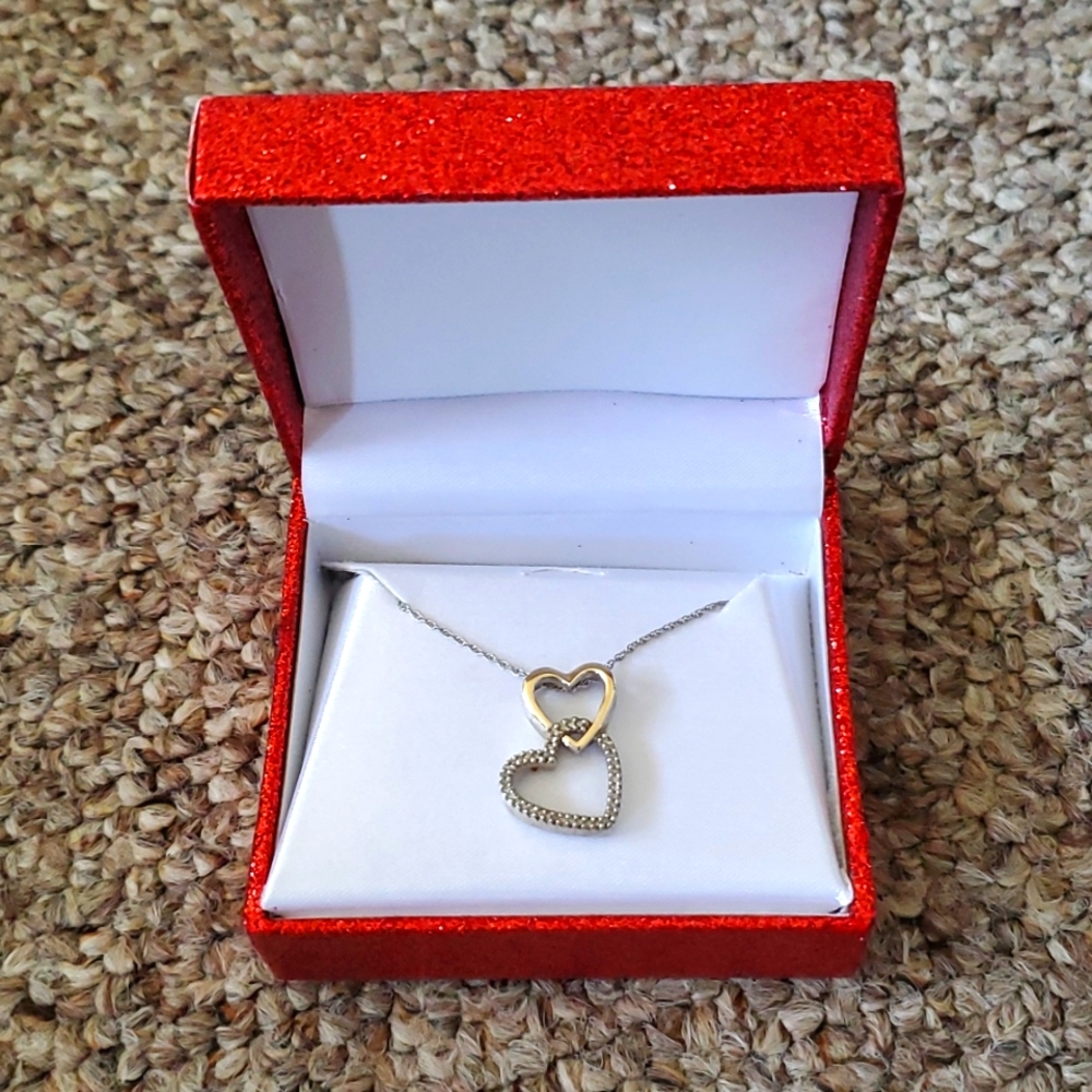 14k gold & sterling silver double heart necklace